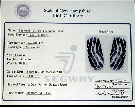 Segway-Geburtsurkunde